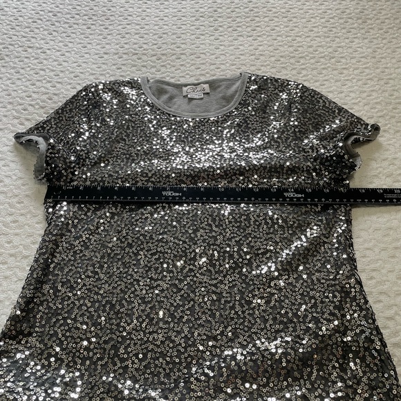Chaus Silver Sequin Short Sleeve Top~ Size P/M ~ Great for the Holidays - Picture 5 of 10